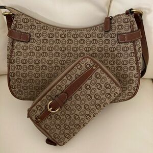 Brown Patterned Shoulder Bag with Matching Wallet